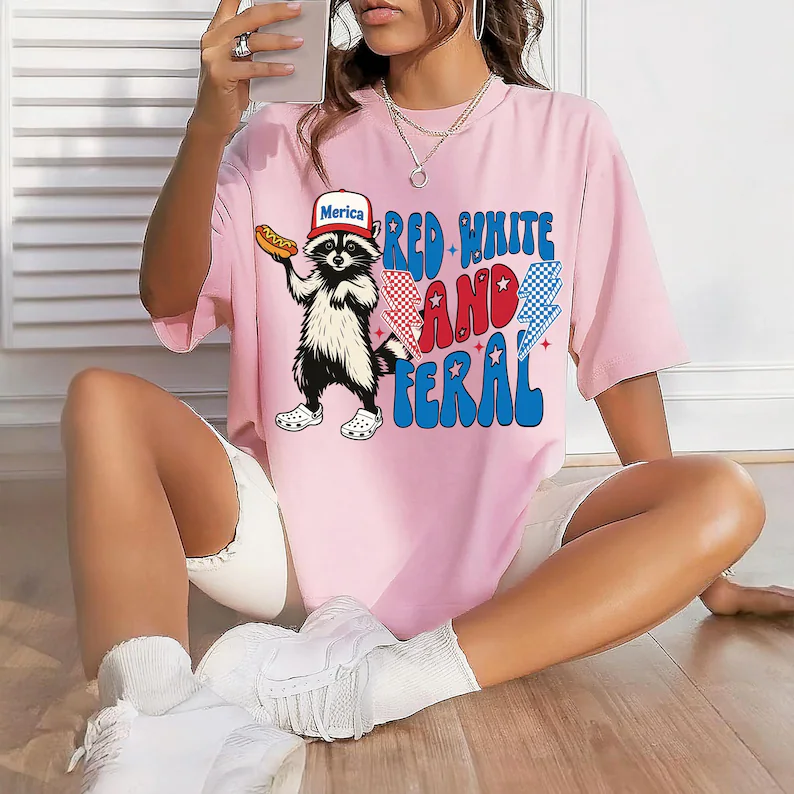 Red White and Feral T-Shirt – Funny Raccoon 4th of July Tee