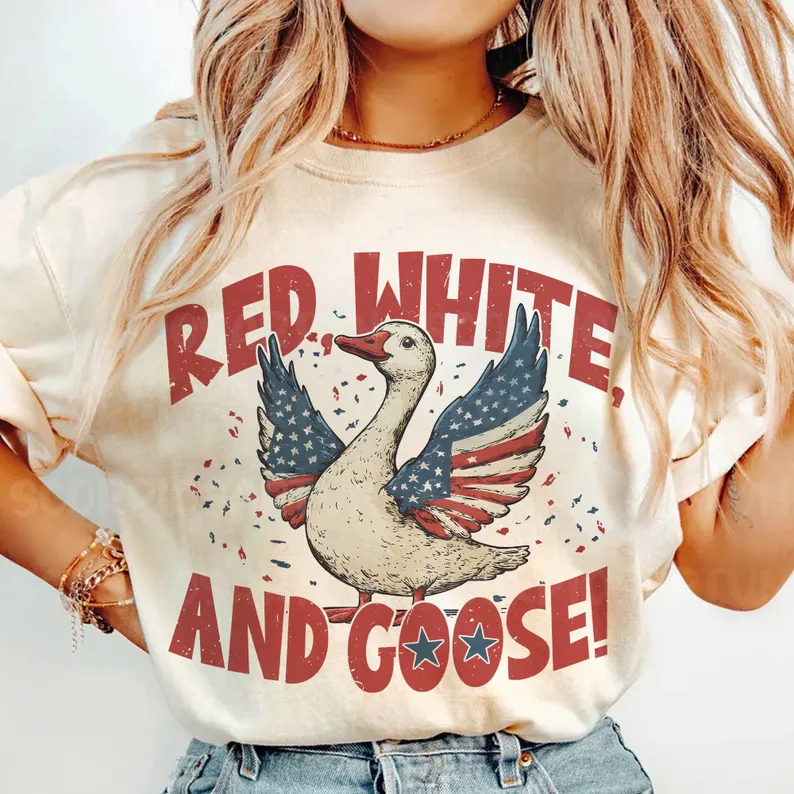 Retro 4th of July Goose Tee – Patriotic Coquette T-Shirt