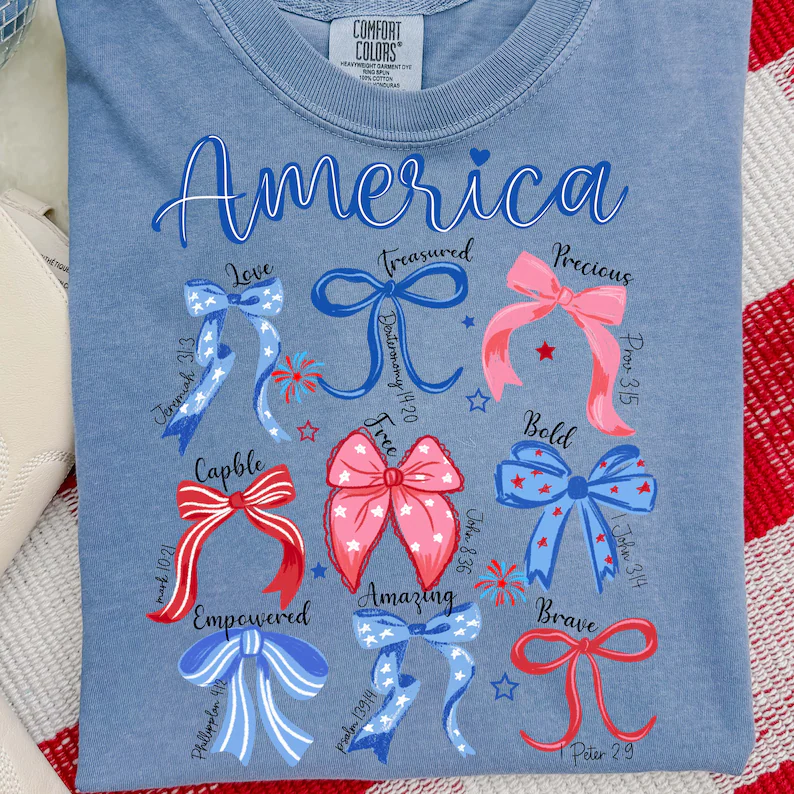 America Coquette USA T-Shirt – Patriotic Bible Verse Tee