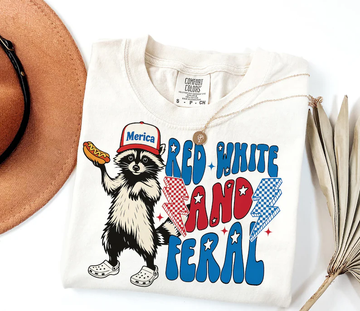Red White and Feral – Funny 4th of July Raccoon Comfort Colors® Tee