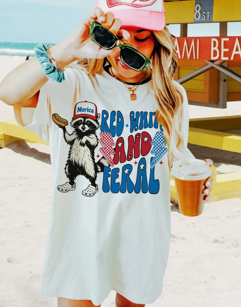 Red White and Feral – Funny 4th of July Raccoon Comfort Colors® Tee