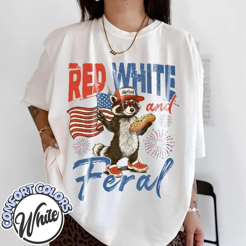 Funny USA Raccoon Shirt – Red White and Feral Comfort Colors Tee