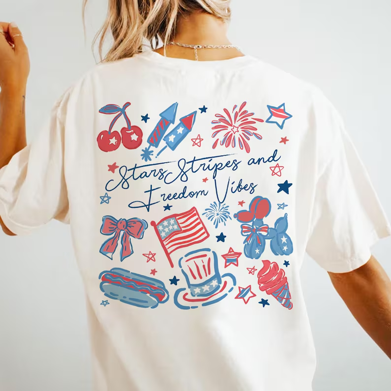Stars, Stripes & Freedom Vibes Tee – Cute Patriotic USA Shirt (Comfort Colors® )