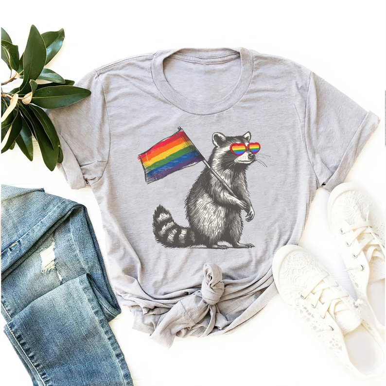 Pride Flag Raccoon Shirt – Queer & Proud Tee