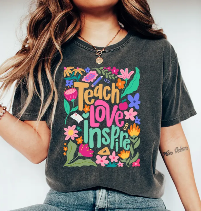 Teach Love Inspire Shirt – Boho Floral Teacher Comfort Colors® Tee