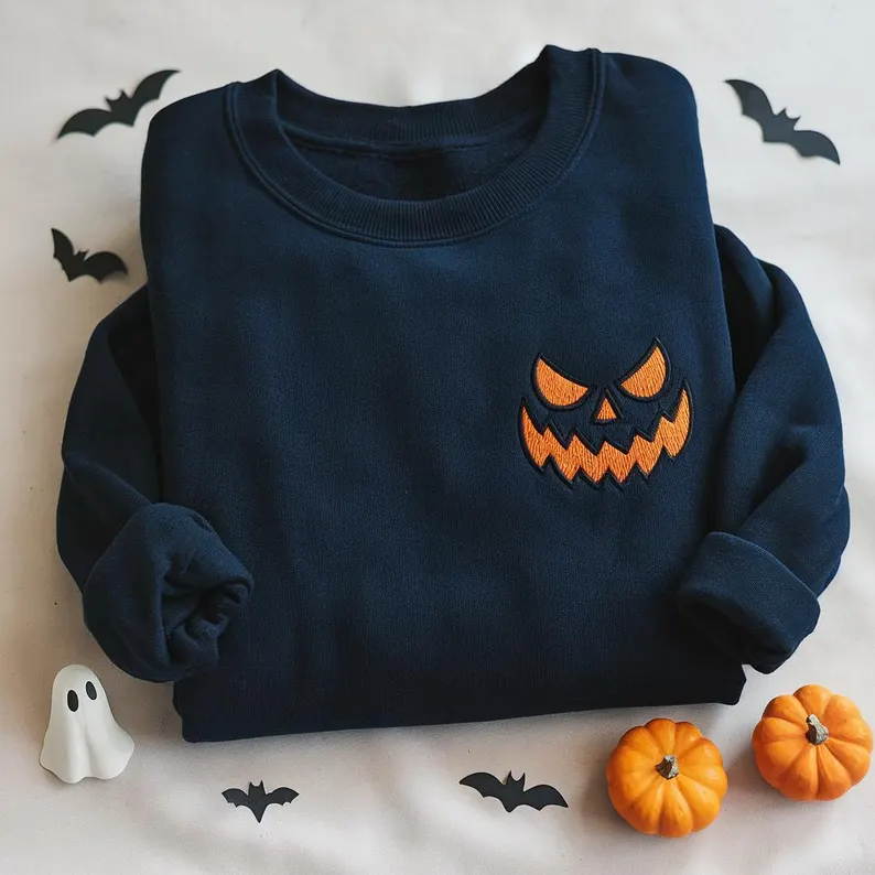 Spooky Season Pumpkin Embroidered Sweater