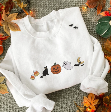 Halloween Icons Ghost Embroidered Fall Crewneck