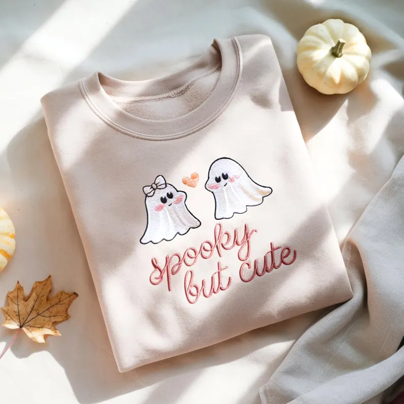 Spooky Season Ghost Embroidered Fall Sweatshirt