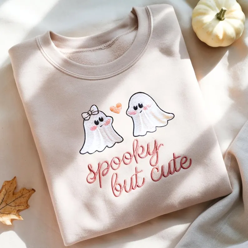 Spooky Season Ghost Embroidered Fall Sweatshirt