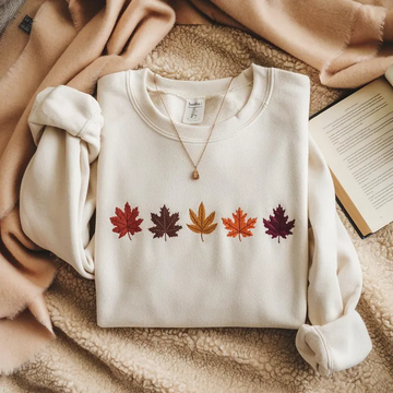 Cozy Autumn Leaves Sweatshirt – Fall Season Embroidered Pullover