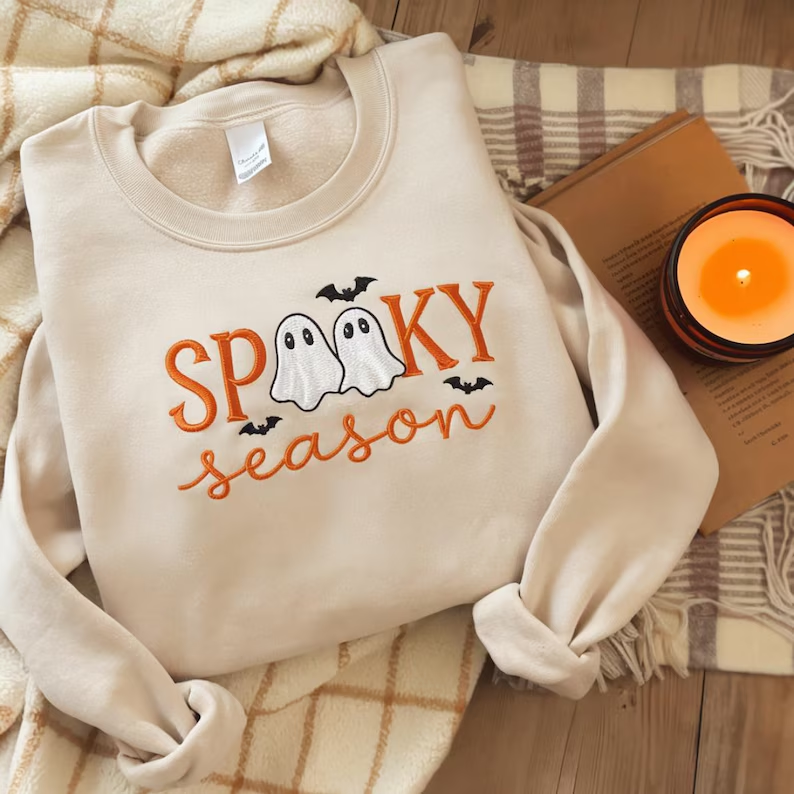 Cute Halloween Embroidered Sweatshirt – Spooky Season Pullover