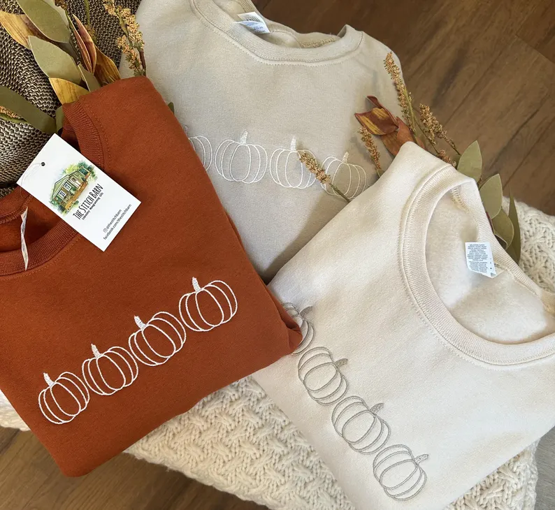 Pumpkin Outline Embroidered Sweatshirt