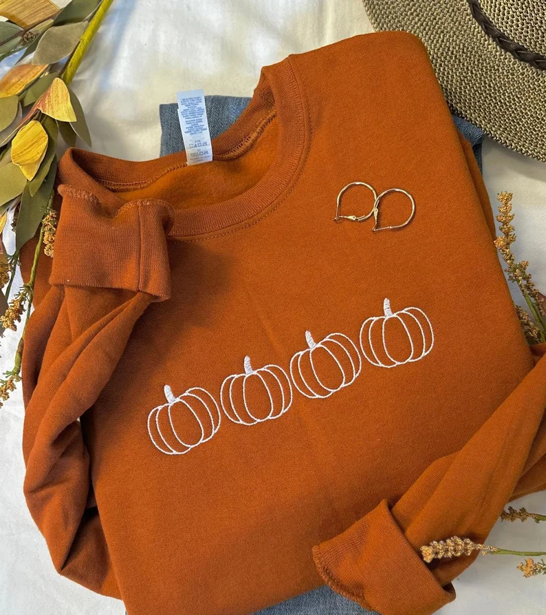Pumpkin Outline Embroidered Sweatshirt