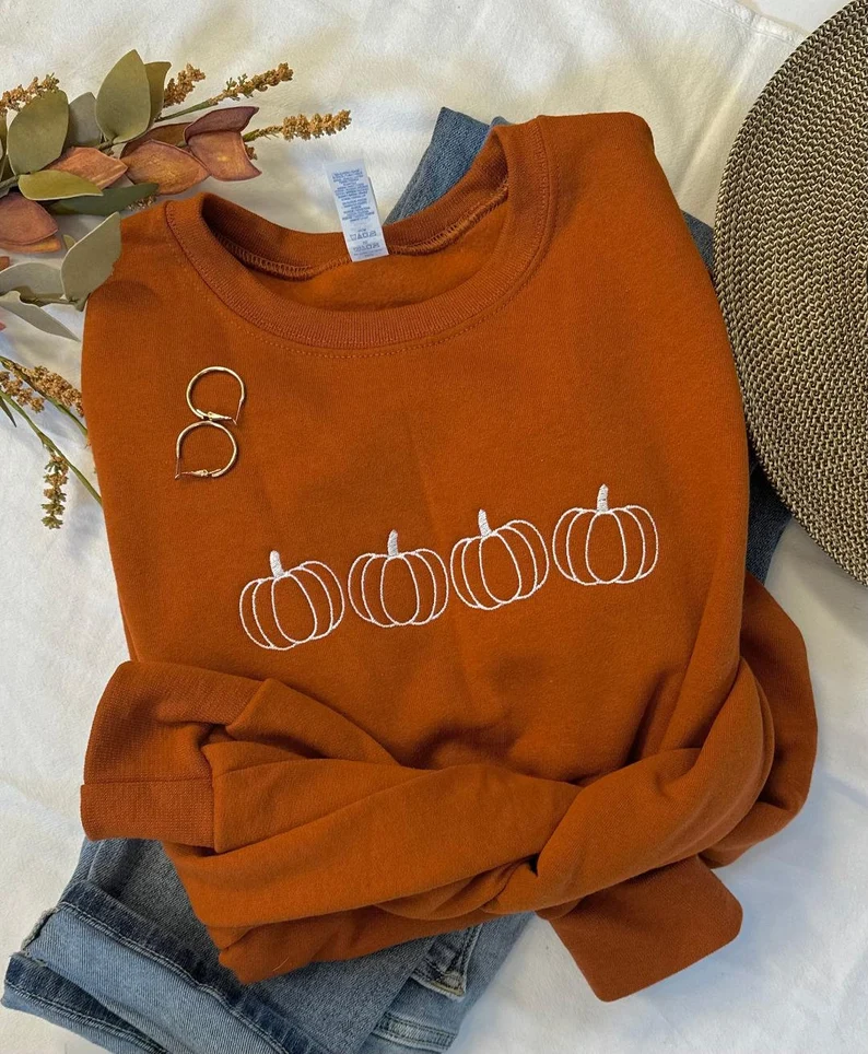 Pumpkin Outline Embroidered Sweatshirt