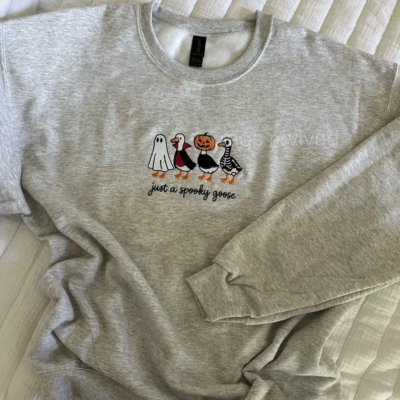 Spooky Goose Embroidered Halloween Sweatshirt