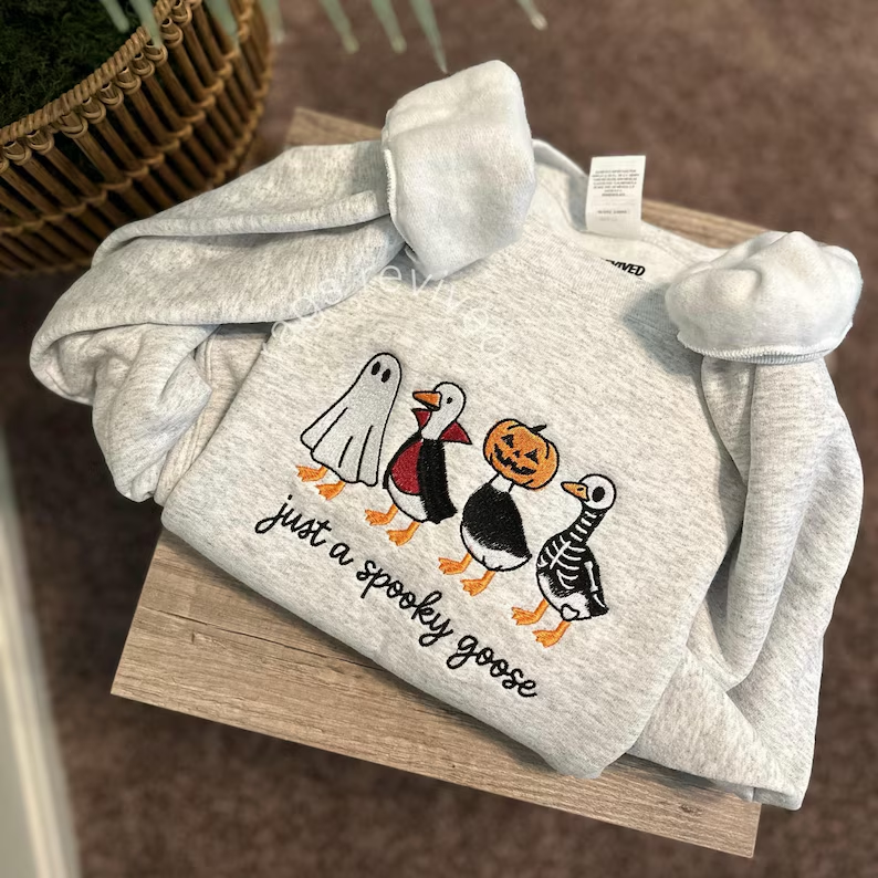Spooky Goose Embroidered Halloween Sweatshirt
