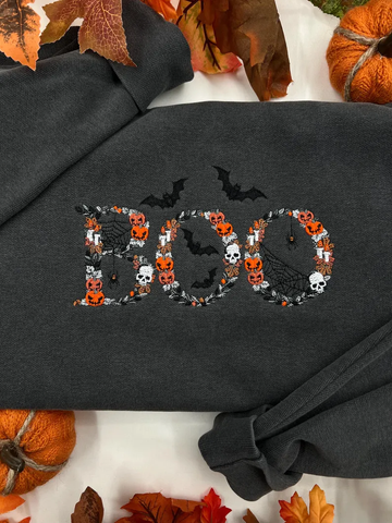 Embroidered Boo Halloween Sweatshirt