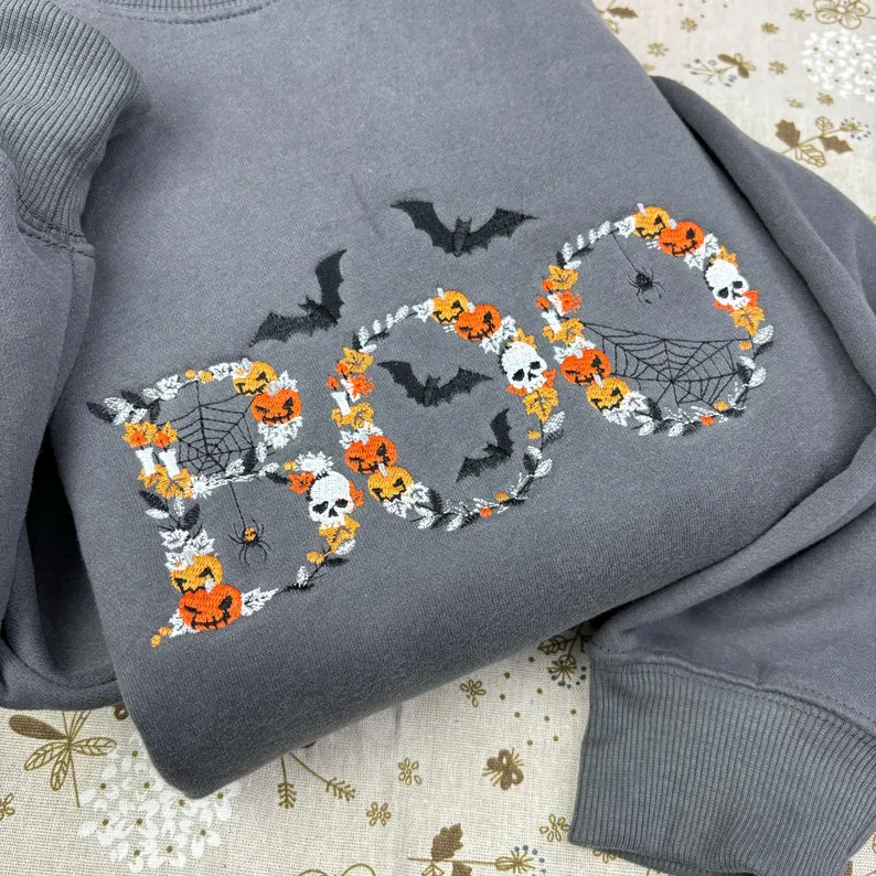 Boo Embroidered Halloween Sweatshirt