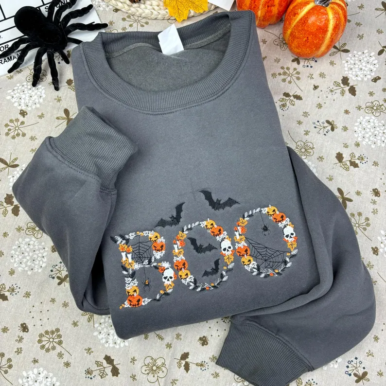 Boo Embroidered Halloween Sweatshirt