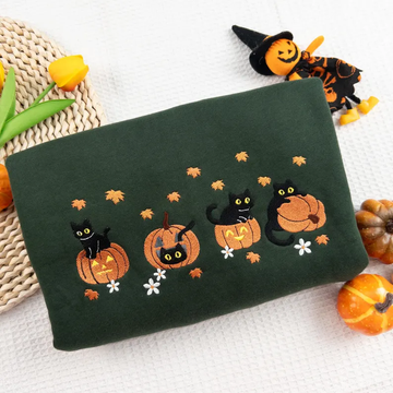 Vintage Pumpkin Autumn Sweatshirt – Spooky Season Black Cat Pullover