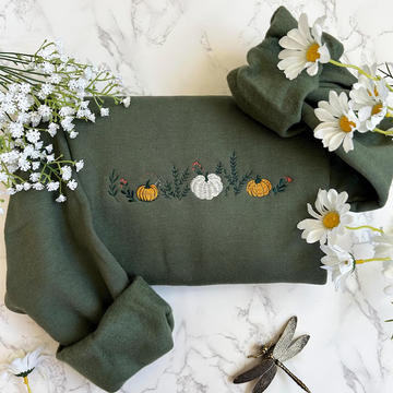 Cozy Fall Pullover – Embroidered Pumpkin & Mushroom Sweatshirt