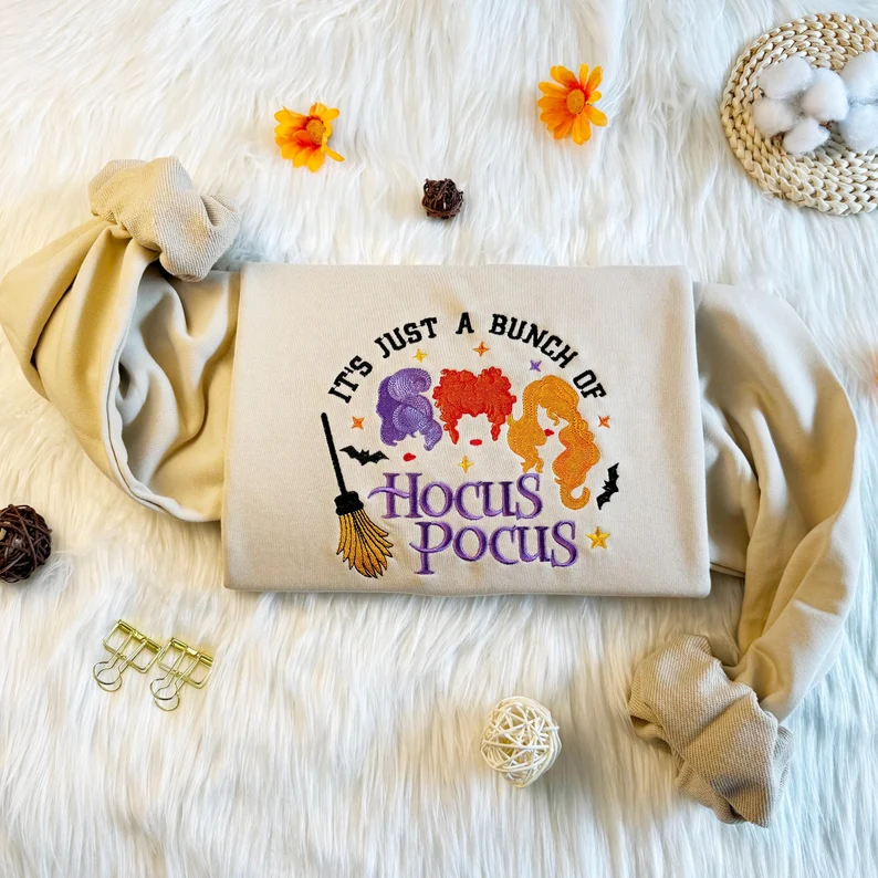 Embroidered Hocus Pocus Witch Sweatshirt – Halloween Witch Crewneck