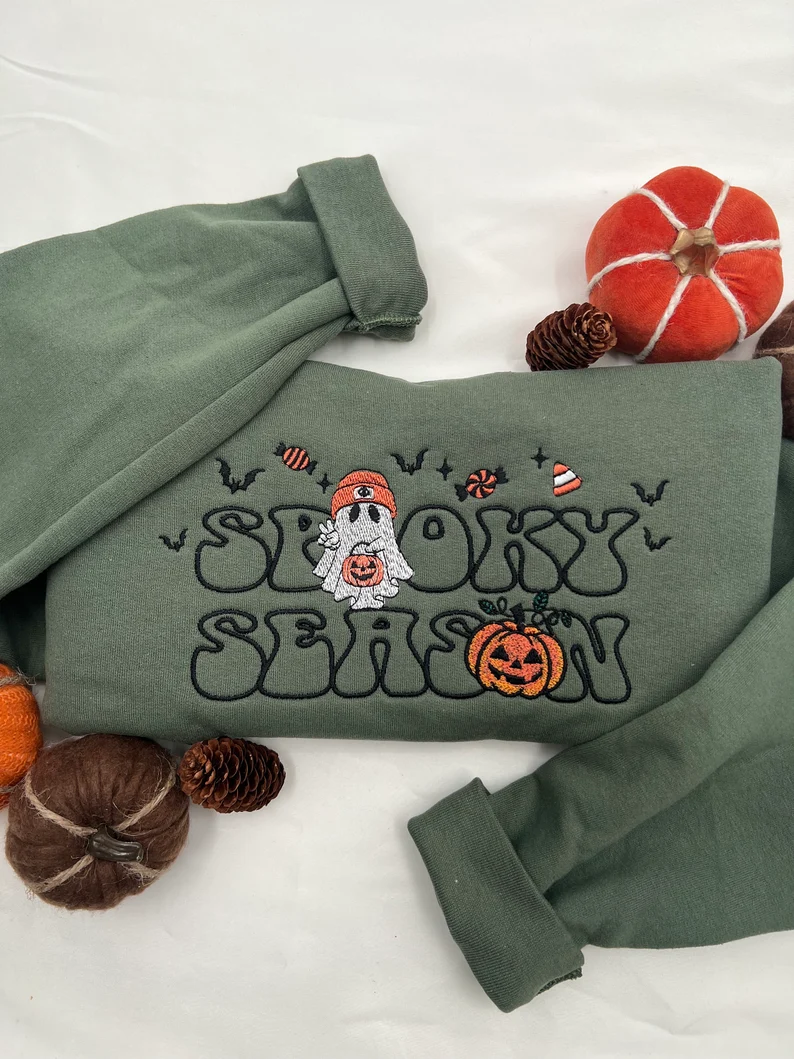 Embroidered Spooky Season Sweatshirt – Cute Halloween Fall Crewneck