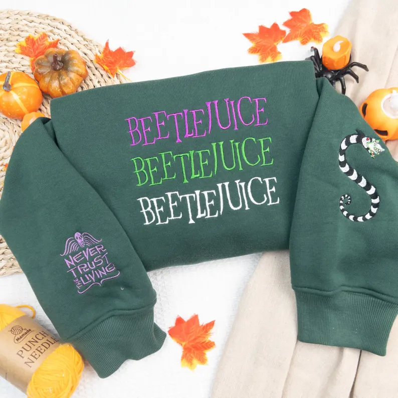 Sandworm Stripes Embroidered Sweatshirt – Gothic Halloween Pullover Hoodie Gift