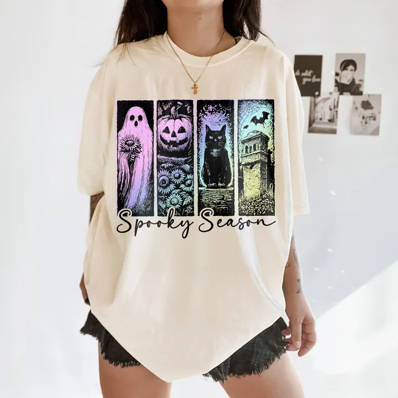 Retro Halloween Graphic Tee, Ghost Shirt