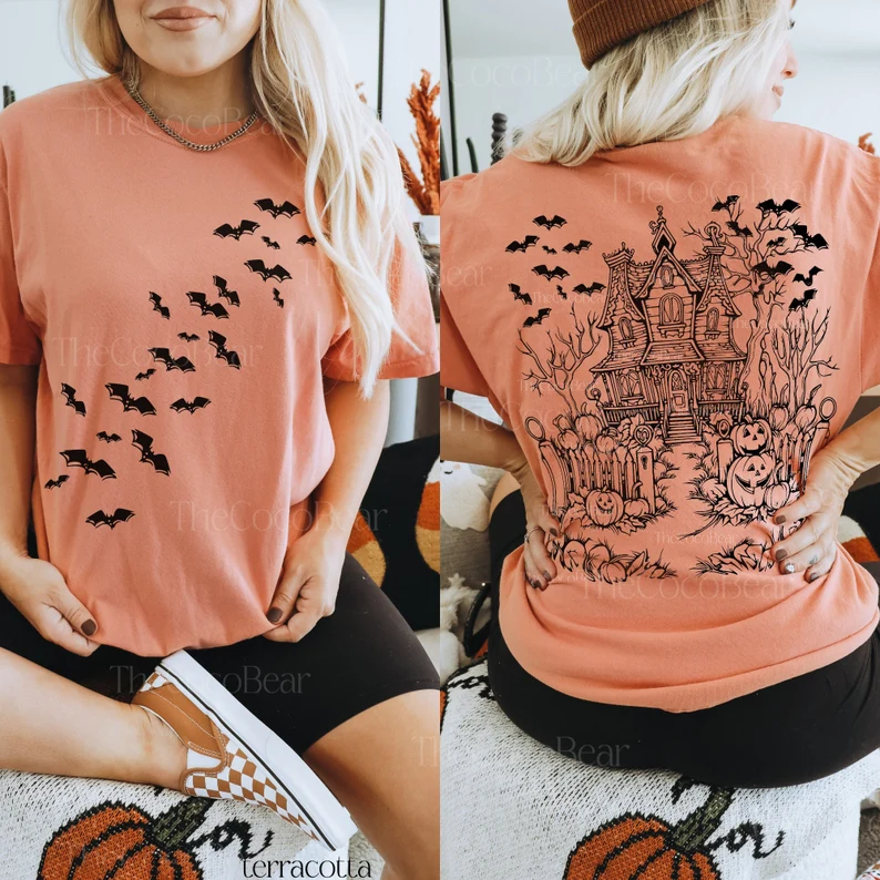 Spooky Season Haunted House Tee, Bats Shirt