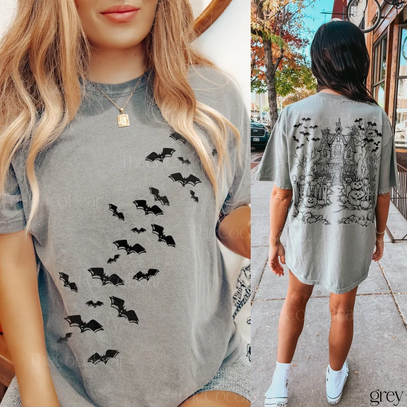 Spooky Season Haunted House Tee, Bats Shirt