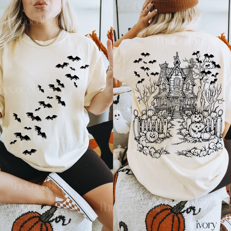 Spooky Season Haunted House Tee, Bats Shirt