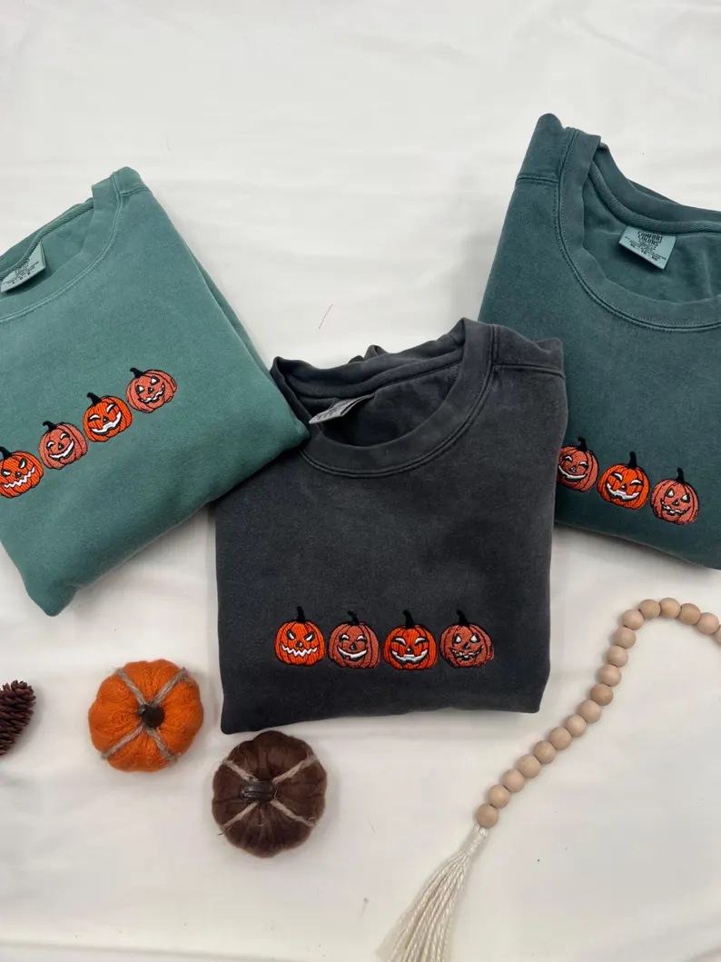 Jack-o-Lantern Embroidered Halloween Sweatshirt – Premium Comfort Colors Crewneck