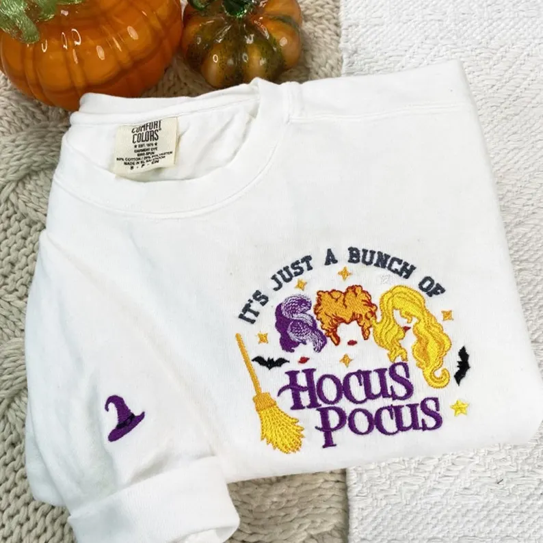 Halloween Hocus Pocus Embroidered Sweatshirt – Funny Premium Comfort Colors Crewneck