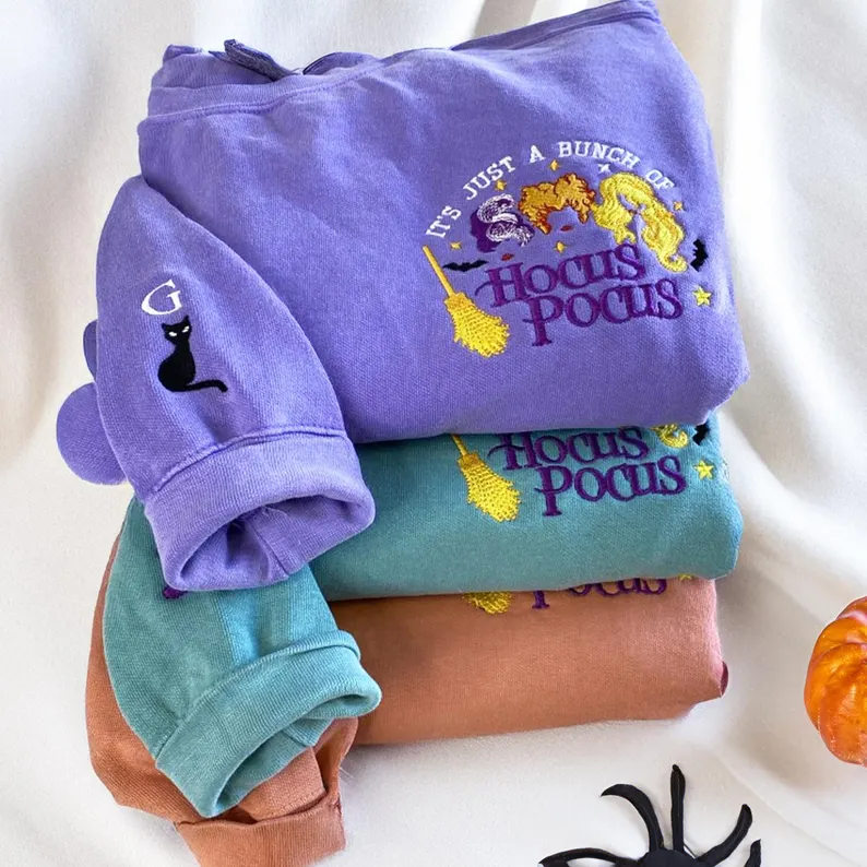 Halloween Hocus Pocus Embroidered Sweatshirt – Funny Premium Comfort Colors Crewneck