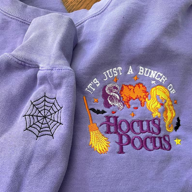 Halloween Hocus Pocus Embroidered Sweatshirt – Funny Premium Comfort Colors Crewneck