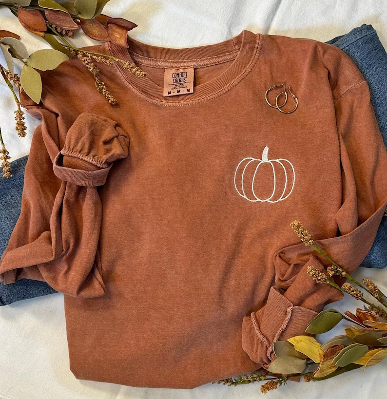 Pumpkin Embroidered Sweatshirt – Premium Comfort Colors Crewneck