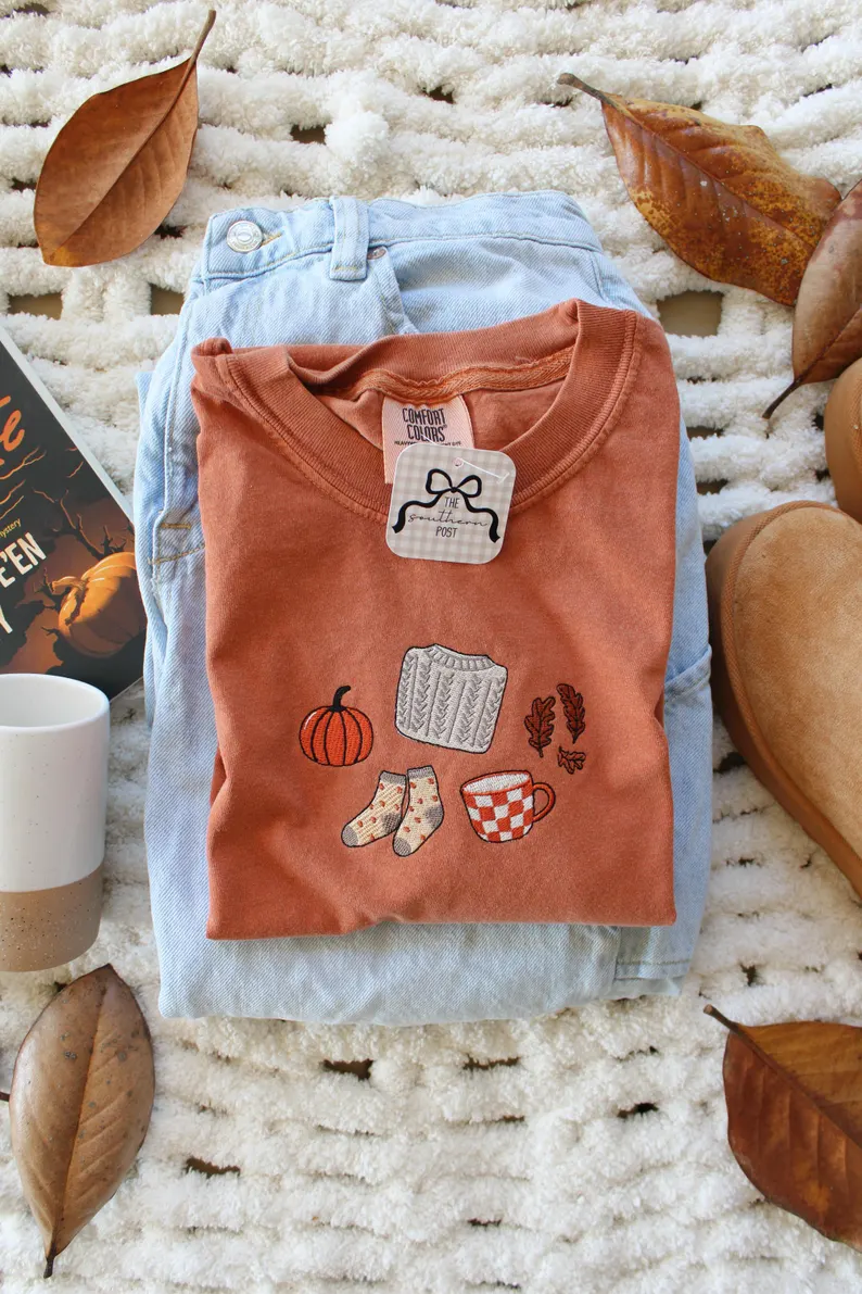 Dainty Cozy Collage Embroidered Premium T-Shirt Comfort Color