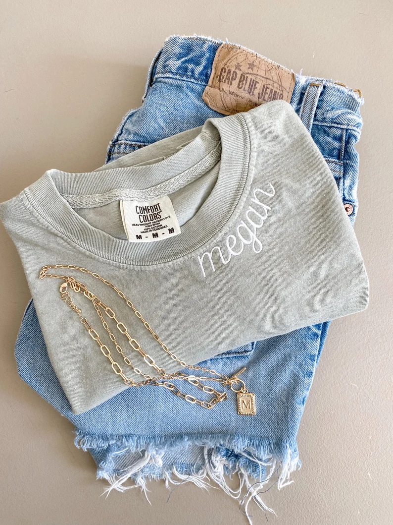 Personalized Collar Embroidered Premium T-Shirt Comfort Color