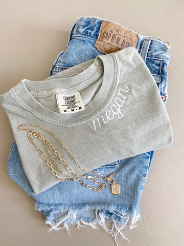 Personalized Collar Embroidered Premium T-Shirt Comfort Color