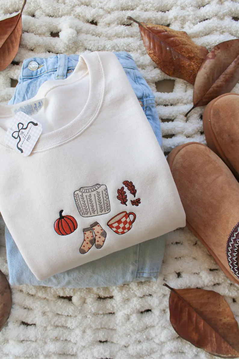 Dainty Cozy Collage Embroidered  Sweatshirt