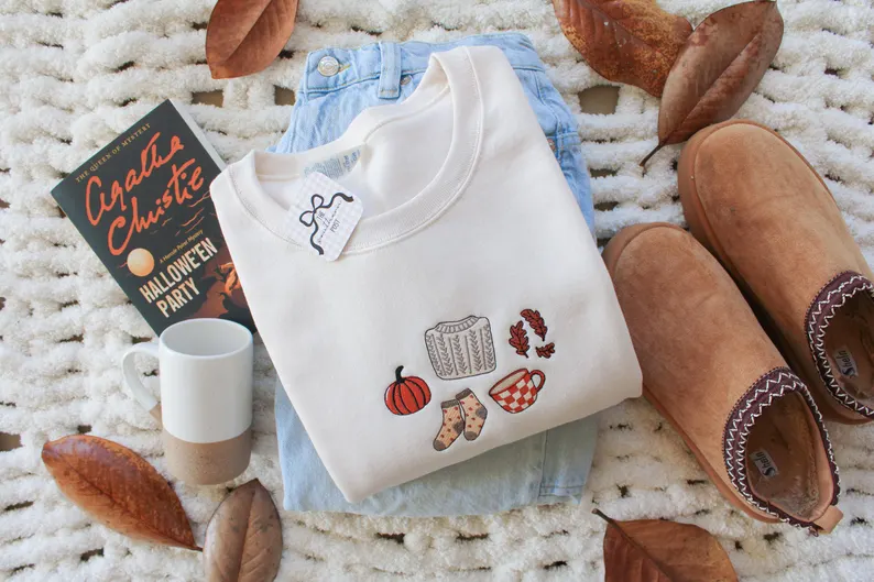 Dainty Cozy Collage Embroidered  Sweatshirt