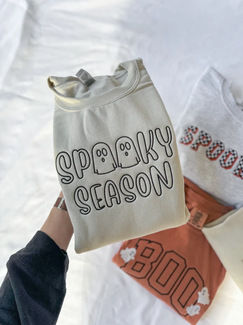 Halloween Ghost Embroidered  Sweatshirt