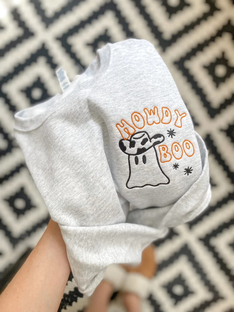 Halloween Embroidered Howdy Boo Crewneck  Sweatshirt