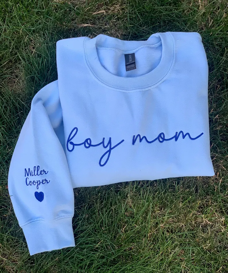 Boy Mom Embroidered Sweatshirt – Unisex Crewneck Mother’s Day Gift