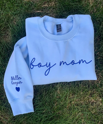 Boy Mom Embroidered Sweatshirt – Unisex Crewneck Mother’s Day Gift