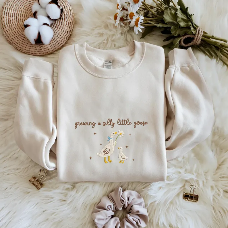 First Time Mom Gift – Silly Goose Embroidered Pregnancy Sweatshirt