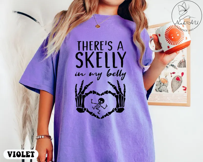 Spooky Skeleton Maternity Tee – Halloween Pregnancy Announcement