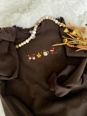 Minimalist Fall Sweatshirt – Embroidered Leaves Crewneck, Gifts for Her