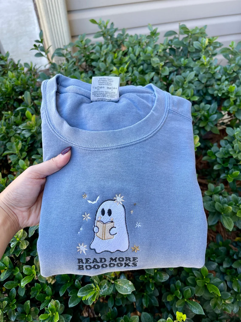 Embroidered Crewneck for Book Lovers- Halloween Bookish Sweatshirt